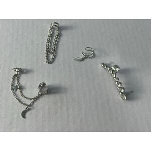 Silver Tone Ear Cuff Climber Earring Lot Moon Star Rhinestone Y2K Festival